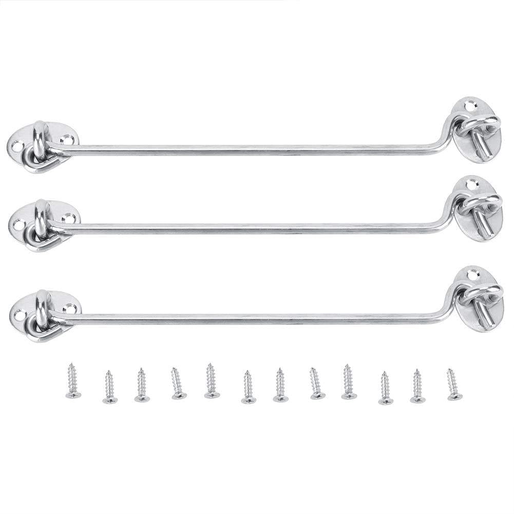 3PCS Heavy Duty Stainless Steel Hook and Eye Latch Lock Compatibility with Doors, Windows, Shutters, Barns, Sliding Gates, and Garage Sheds - Easy Installation with Screws Included