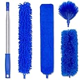 Microfiber Duster with Extension Pole - 4 Piece Dusters Set - Extends 15 to 80 Inches - Ceiling Fan Cleaner - Perfect for Cobwebs, Spider Webs, and Dust on Ceilings, Fans, Walls, Windows, and Blinds