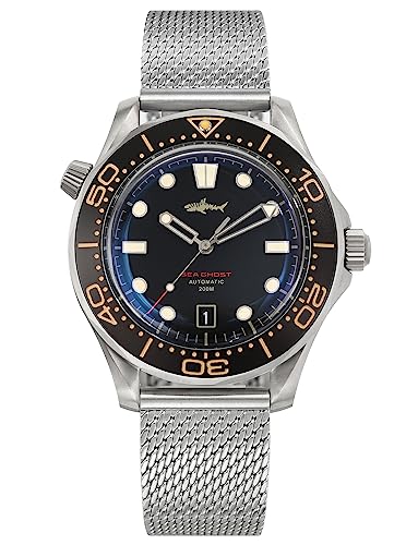 TACTICAL FROG Heimdallr Titanium Case Dive Watches for Men, NH35A Movement C3 Luminous Mens Automatic Watches, 200 Meter Water Resistant, Mesh Band, Black