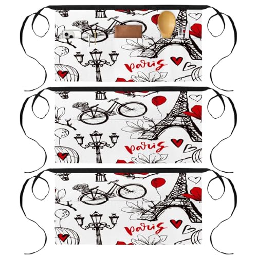 Demi-tablier de cuisine à 3 poches avec motif Paris pour un rangement optimal
