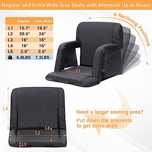 Stadium Seats For Bleachers With Back Support, Sportneer 2 Pack Bleacher Seats With Backrest Wide Padded Cushion Stadium Chairs With Armrests 6 Reclining Positions For Sport Events Camping Beach Parks #TOP1