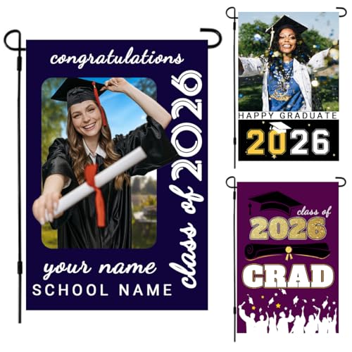 Bandera de jardín de graduación personalizada con nombre y foto, pancarta de patio personalizada de doble cara para clase mayor, fiesta al aire libre o decoración del hogar, bandera de poliéster
