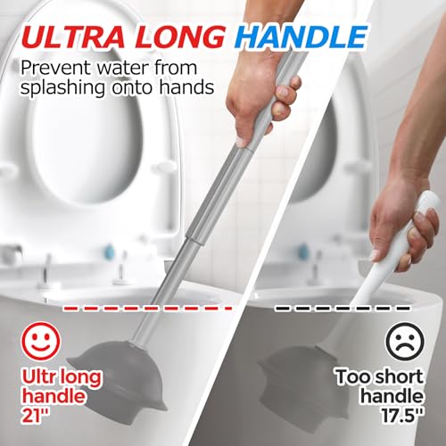 2 in 1 Toilet Plunger and Brush Set,Extended Handle Plunger,Toilet Bowl Brush Plunger Set,Bathroom Cleaning Tools ,Toilet Brush Plunger Combo,Cleaning Brush,Dark Grey