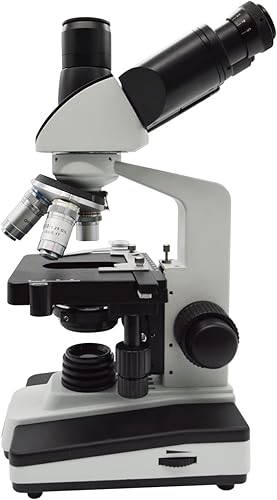 Miniatura 3 de Microscopio trinocular compuesto de laboratorio para adultos, aumento 40X-2500X, cabeza Siedentopf con oculares de campo ancho 10X y 25X, etapa