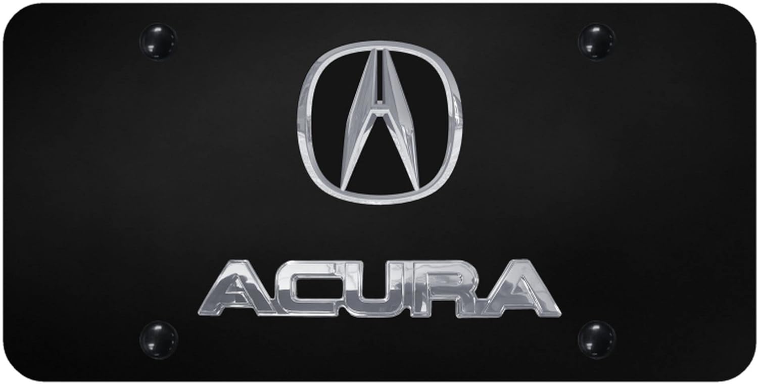 Au-tomotive Gold Compatible for Acura Chrome Logo and Name on Black License Plate