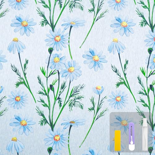 Countewol Privacy Window Films Stain Glass Cling No Glue Anti-UV Window Sticker for Bathroom Bedroom Living Room(Daisy Textured 78.7" L*45.27" W)