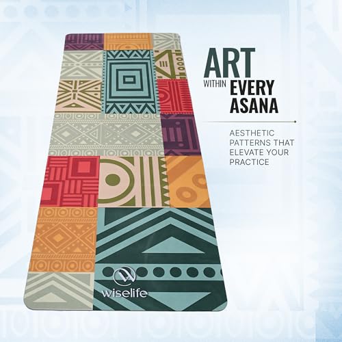 Image of Wiselife MicroFiber & Natural Rubber Yoga Mat + Carry Strap | 5MM | Extra Large Extra Wide | Anti skid Anti slip for Yoga & Workout (Bohemian Rug)