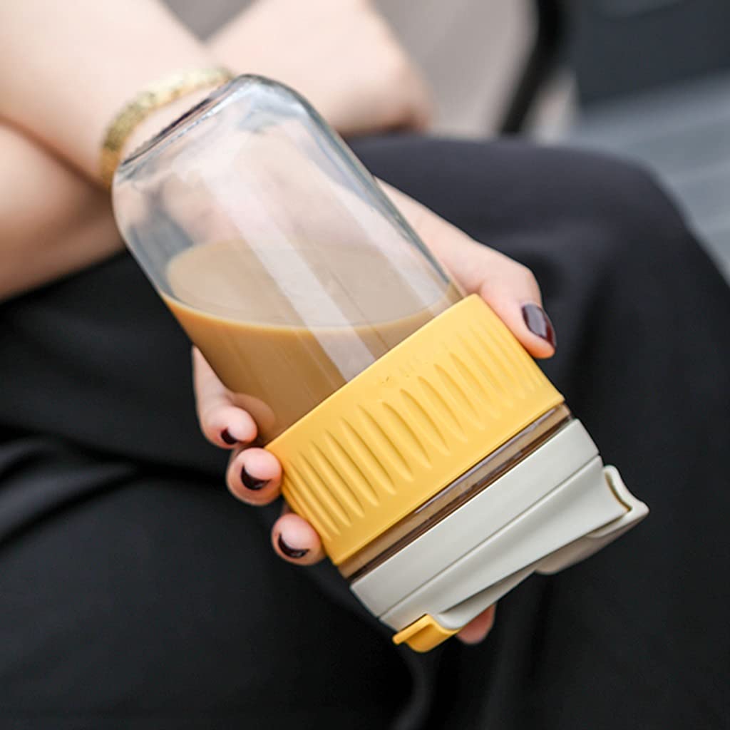 Extérieur 12.3oz / 17.6oz Bouteille d'eau en verre avec paille BPA -Prochette de sécurité pichet Café et thé résistant aux températures basses élevées Étanches ( Color : Blue , Taille : Large-17.6oz )
