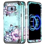 Casetego Compatible Galaxy S8 Case,Floral Three Layer Heavy Duty Hybrid Sturdy Armor Shockproof Full Body Protective Cover Case for Samsung Galaxy S8,Blue Flower