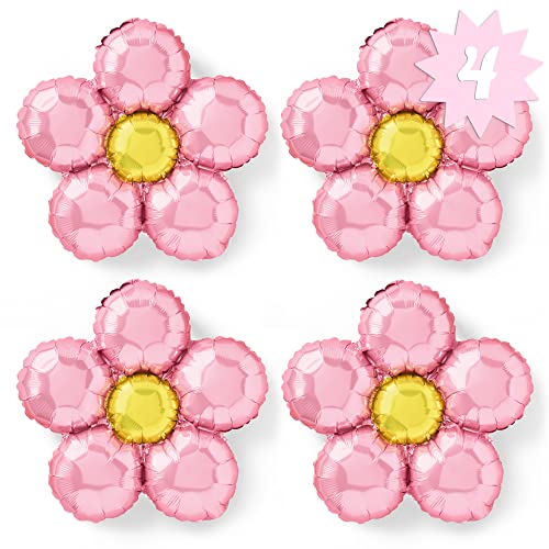 xo, Fetti 4pc Light Pink Flower Balloons, Daisy, Groovy 70s Birthday Party