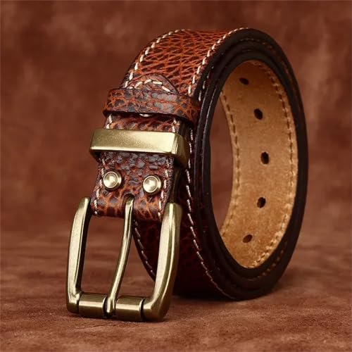 Men’s 3.8cm Wide Cowhide Belt Genuine Leather Strap with Retro Brass Buckle Luxury Designer Jeans Waist Belt3