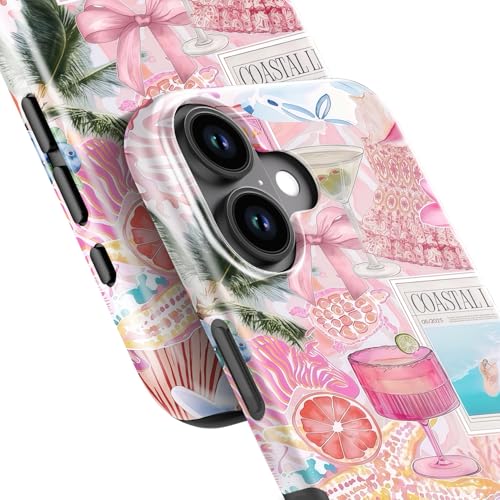 Coque iPhone 16 Plus Goodon : protection rigide double couche et silicone Paradis rose avec fleurs