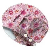 DELORIGIN Niedliche Graffiti Blumen Bouffant Operations Mützen Rosa Elastische Arbeits Mützen Baumwolle Operations Pflege Arzt Chirurg Mütze Unisex Verband Hüte für Krankenschwester Kochen Hausarbeit