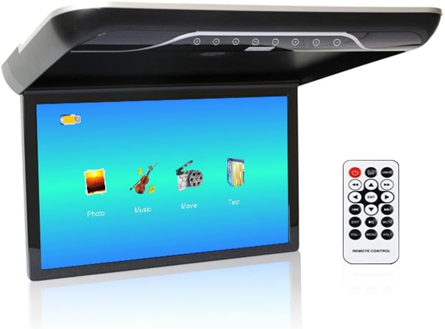 Kunfine Car 19 Inch Overhead Monitor Screen Display LED Vehicle Flip Down Roof Mount Console HDMI TV Player Control Panel NO DVD（Black）