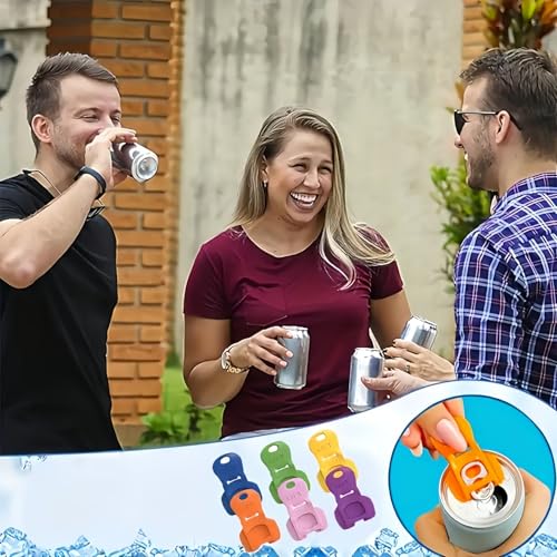 12pcs 2 in 1 Ring Pull Can Opener Aid & Beverage Barricade Cover,Manual Opener for Beer Soda Pop Cans,Bottle Top Opener & Drink Protector Cap for BBQ Picnic Camping Party,Easy Grip Aid for Elderly - Image 7