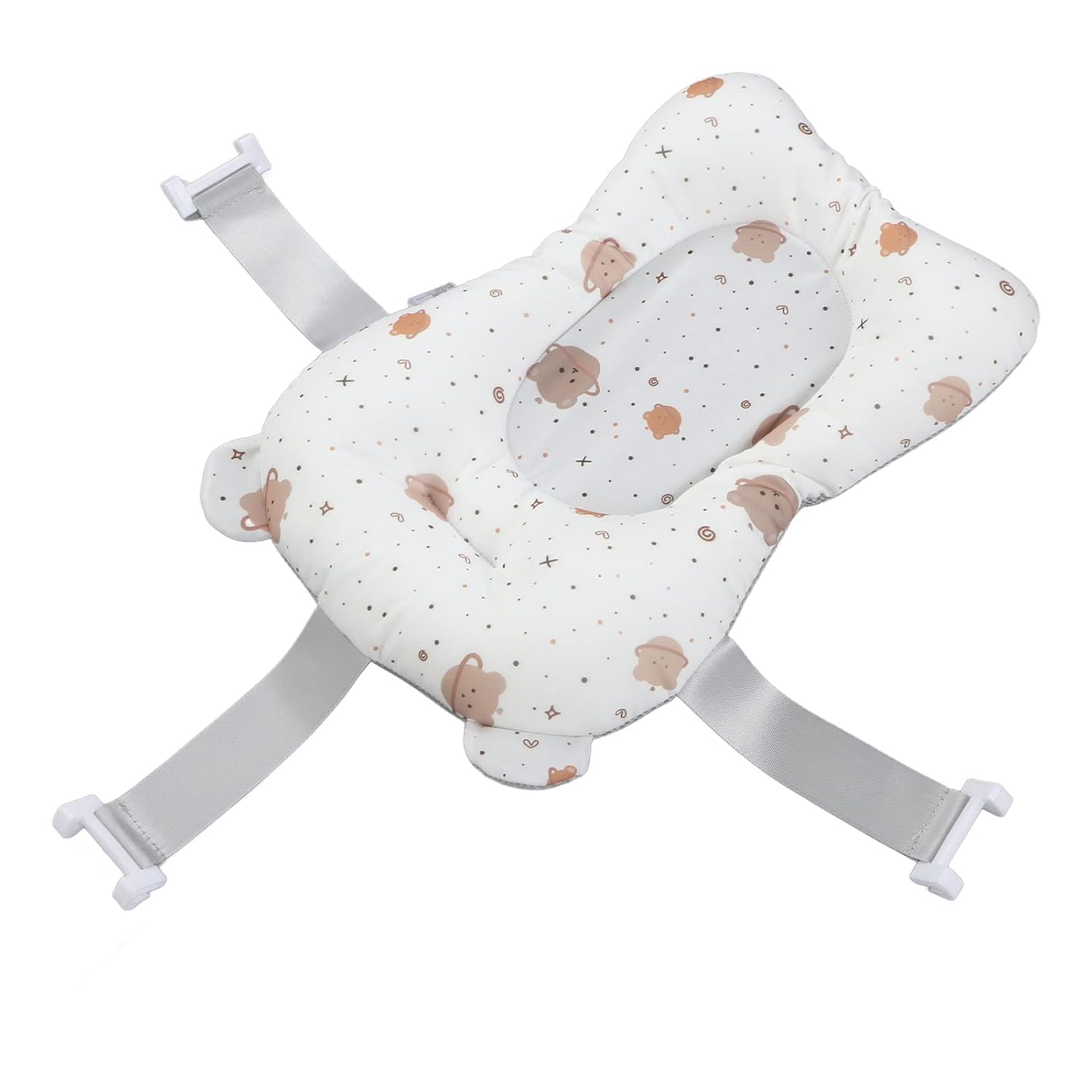 Soft Baby Bath Mat for Newborn, Quick-Dry Bath Cushion with Support Pillow for Safe Comfortable Bath Time, White
