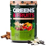 Nutrology Greens & Fruits Powder-Naturally Sourced Superfood, Beet Powder, Mushroom Blend, Probiotics, Digestive Enzymes, Fiber, Antioxidants, Immune Support, Gluten Free - Vanilla Cinnamon