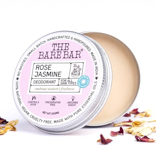 Image of The Bare Bar Rose Jasmine Deodorant - 50 gm | Floral Fragrance| Odor & Sweat Control | Natural formula and Chemical free| Good for all skin types | Travel Mini Size Solid Deodorant for Men & Women