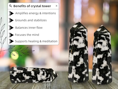 Image of Amazing Gemstone Black and White Tourmaline Crystal Towers ~ Natural Healing Crystal Point Obelisk for Reiki Healing and Crystal Grid (2 inch to 3 inch Inch)