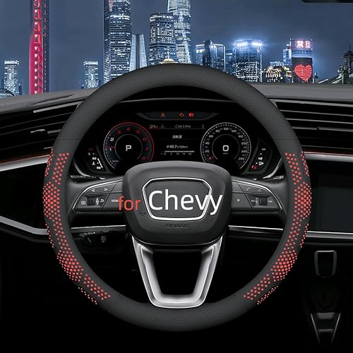 Yangday Leather Steering Wheel Cover for Chevy Silverado 1500 2500 3500, 14.5-15 inches Car Steering Wheel Cover with Non-Slip Breathable (Red)