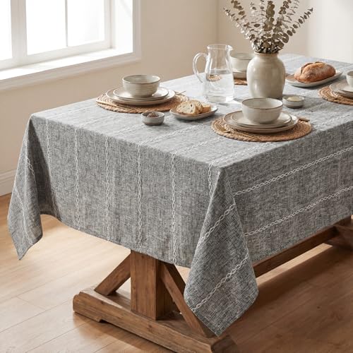 Horaldaily Grey Cotton Blend Tablecloth 60×84 Inch Rectangular, Farmhouse Style, Wrinkle Resistant Washable Table Cloth, Hemstitched Embroidery Table Cover for Home by Horaldaily - Used condition - US$16.56