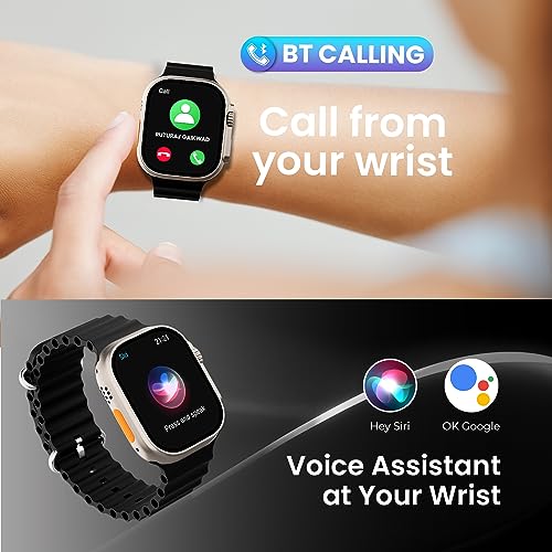 Image of Kratos SW17 Ultra+ Smartwatch with 1.96 inch Touch Display, Advanced BT Calling, Wireless Charging Smart Watch, Voice Assistant, 100+ Sports Modes, Rotating Crown, Metallic Body, IP67, Heart Rate, SpO2