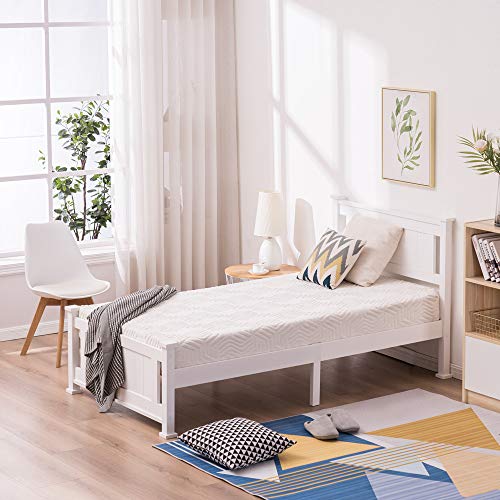 Bonnlo Twin Bed Frames With Headboard For Kids & Adults,Stylish Modern White Wood Bed Single Bed, No Box Spring Needed Panel Bed, Wood Slat Support Mattress Foundation #TOP5