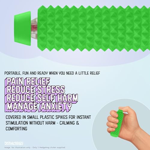 Image of Distractibles Spike Roller Clicker, Tactile Pain Stim Fidget with Clicker Switch, Pain Stimulation Roller with Lanyard (Green)