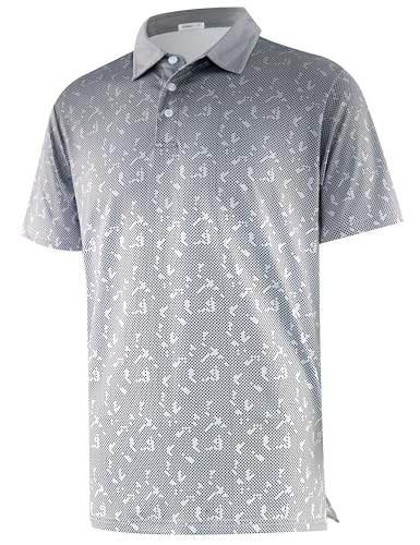 APTRO Men’s Golf Polo Shirts for Men Adult Summer Quick Dry T Shirts Short Sleeve Golf Tops Printed Lightweight Shirts Gradient Grey PL040 3XL