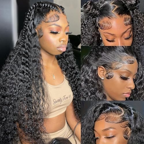 crownew 26 Inch Water Wave Lace Front Wigs Human Hair Pre Plucked Wet And Wavy 13x4 Hd Lace Frontal Wig Human Hair 180 Density For Women Bouncy Soft Deep Curl Glueless Tangle Free Natural Hairline
