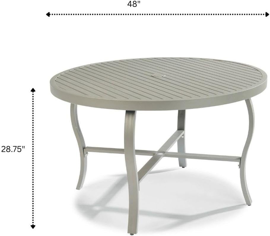 Homestyles Captiva 48" Outdoor Patio Dining Table for 4, Aluminum Round Table with Umbrella Hole for Deck Lawn Garden Backyard, Gray