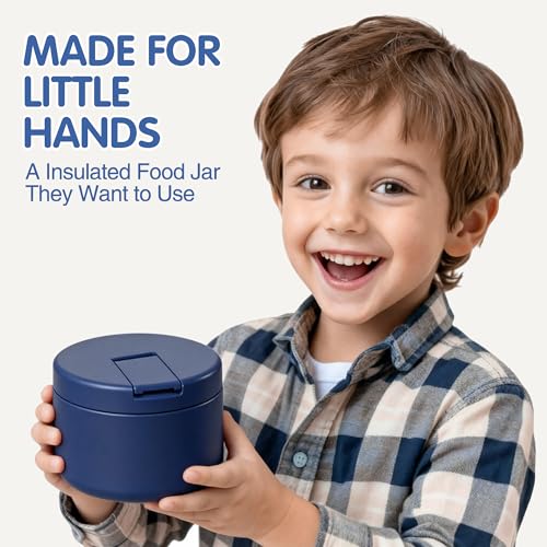 LOHASOK 12oz Kids Soup Thermo for Hot Food Insulated Vacuum Food Jar with Buckle Lid, Stainless Steel Wide Mouth Leak Proof Lunch Container for School Travel-Blue - Thumbnail 2