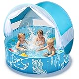 colmanda Piscine Bebe avec Pare Soleil 4 en 1 Grande, 120×30 cm Tente de Plage Bébé Anti UV SPF50+ avec Auvent, Piscine de Plage Bébé Pliable Balle Pool, Tente Plage Portable pour Jardin Plage