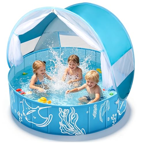 colmanda Piscine Bebe avec Pare Soleil 4 en 1 Grande, 120×30 cm Tente de Plage Bébé Anti UV...