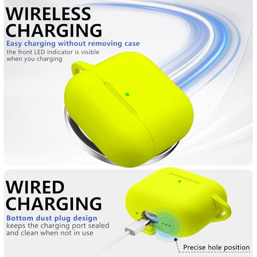 Image of Ljusmicker for AirPods 4 Case 2024 with Cleaner Kit,Fluorescent Green | Soft Silicone Protective Cover for Apple AirPods 4th Generation Case with Keychain for Women Men,Shockproof