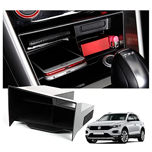 Ruiya Consola Central Caja de Almacenamiento Compatible con VW T-ROC 2018-2024, Caja Reposabrazos T-ROC Reposabrazos Organizador Central Reposabrazos Bandeja T-ROC Accesorios
