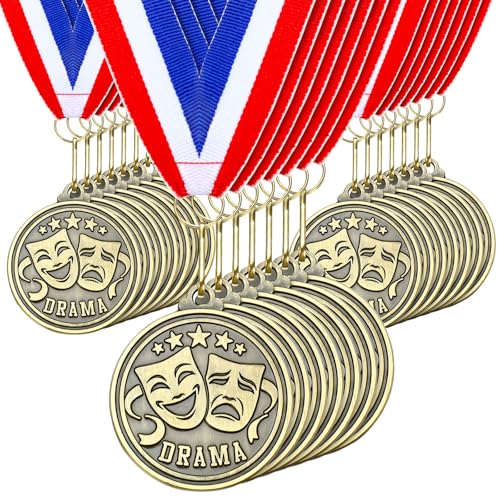 Quelay 30 Pcs 2'' Medals for Awards Winner Bulk with Neck Ribbons Metal Trophy Award Prize Gift for Kids Students Adults School Graduation Participation Competitions(Drama Oscars)