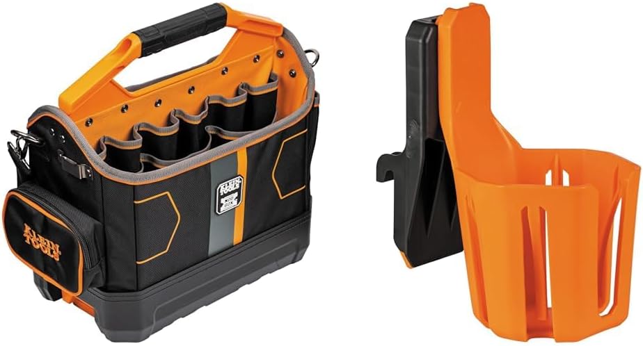 Klein Tools MODbox Tool Tote with 33 Pockets and Cup Holder Rail Attachment for Custom Mobile Workstation