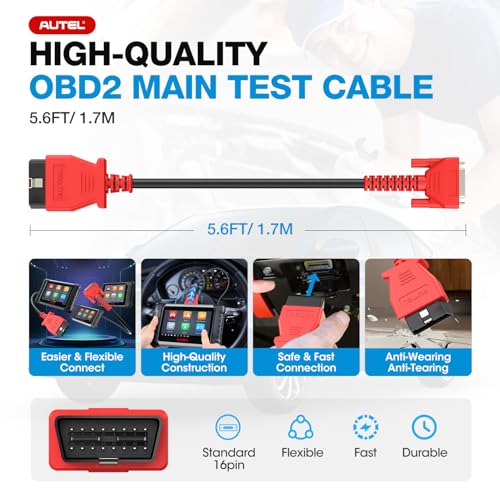 image for Autel OBD2 Main Test Cable, Original 5.6FT/ 1.7M 16 Pin OBDII Diagnost