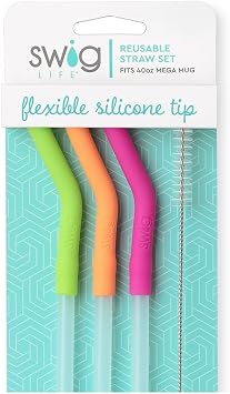 Swig Life Reusable Straw Set with Cleaning Brush, Neon