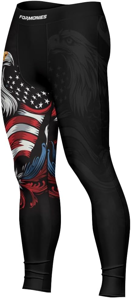 FORMONIES Men’s Patriot Compression Spats – MMA Grappling Leggings for BJJ Wrestling Gym Workout Jiu Jitsu Training Tights