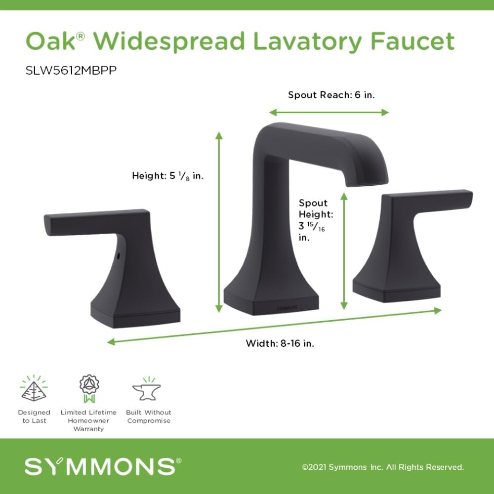Oak Widespread Two-Handle Bathroom Faucet with Push Pop Drain Assembly in Matte Black (1.0 GPM) - SLW5612MBPP
