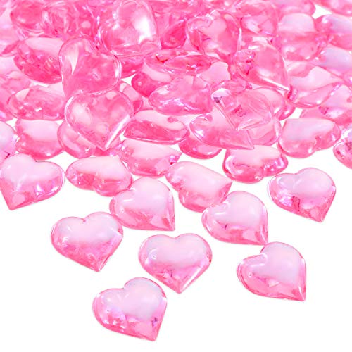 Tatuo 160 Pieces Acrylic Heart Decoration Valentine's Day Heart Ornaments for Vase Fillers and Table Scatter, 0.9 Inch (Pink)