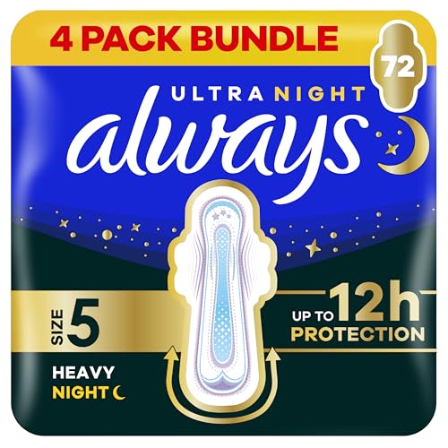 Always Ultra Sanitary Towels Secure Night Extra (Size 5) with Wings 18 Pads Super Absorbent and Ultra Thin for Menstrual Periods Pack of 4