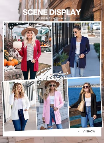 VIISHOW Women Cardigan Sweater Lightweight Open Front Long Sleeve Soft Fine Knit Casual Trendy Kimono Cardigans with Pockets2