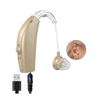 Noise Reduction Sound Amplifier BTE PSAD 30X Amplification Recharging Station, 6 Silicone Tips & 1 Cleaning Brush | Unisex | Right or Left Ear | Pack of 1