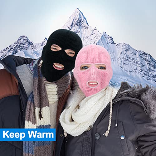 Camlinbo 2 Pack 3 Hole Full Face Cover Ski Mask Double Thermal Knitted Ski Face Mask For Winter Outdoor Sports Men Women Black Pink #TOP5
