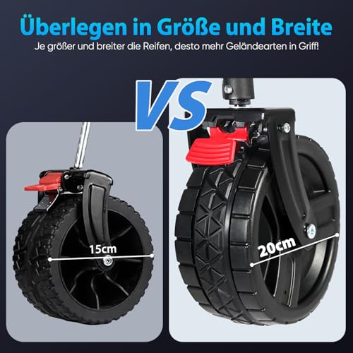 Sekey XXL Plus Bollerwagen Faltbar mit Bremsen 200L 200KG Belastbar, Extra Breite Reifen All Terrain Bollerwagen, Patentiert Zusammenfaltbar aus Vier Richtungen, XXL-PlusB 4011, Anthrazit