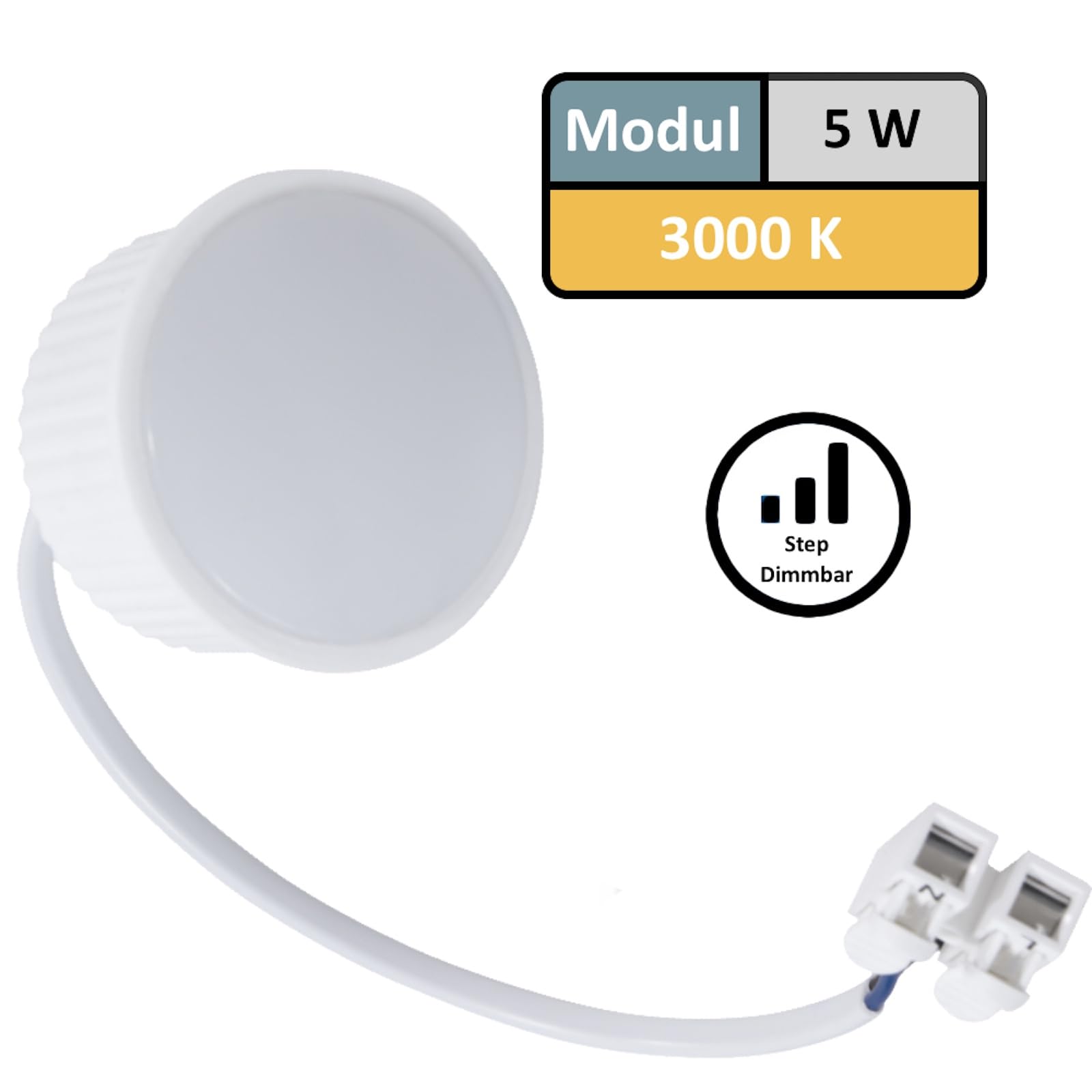 5er Set Flache SMD LED Modul Einbauleuchten, STEP DIMMBAR, Edelstahl gebürstet, 5W, 230V, starr, Klemmring, Einbautiefe 28mm, Bohrloch 55-65mm, LED Spots für Decke, Wohnzimmer, Küche, Flur usw.