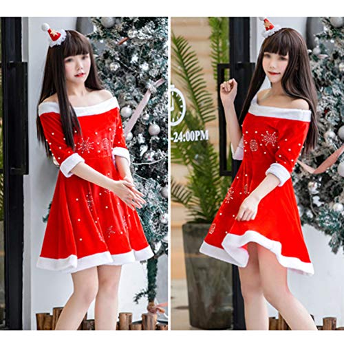 Wakauto Conjunto de Fantasia de Papai Noel Feminino de Veludo Xale Manto Capa Sra. Papai Noel Vestid